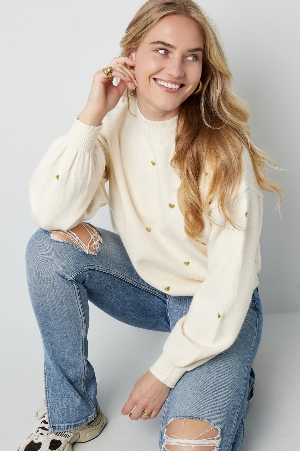 Winter Strickpullover mit bestickte Herzen