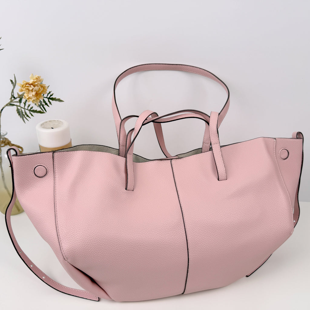 Eleganter Shopper aus Leder in hellrosa - inkl. Kosmetiktasche