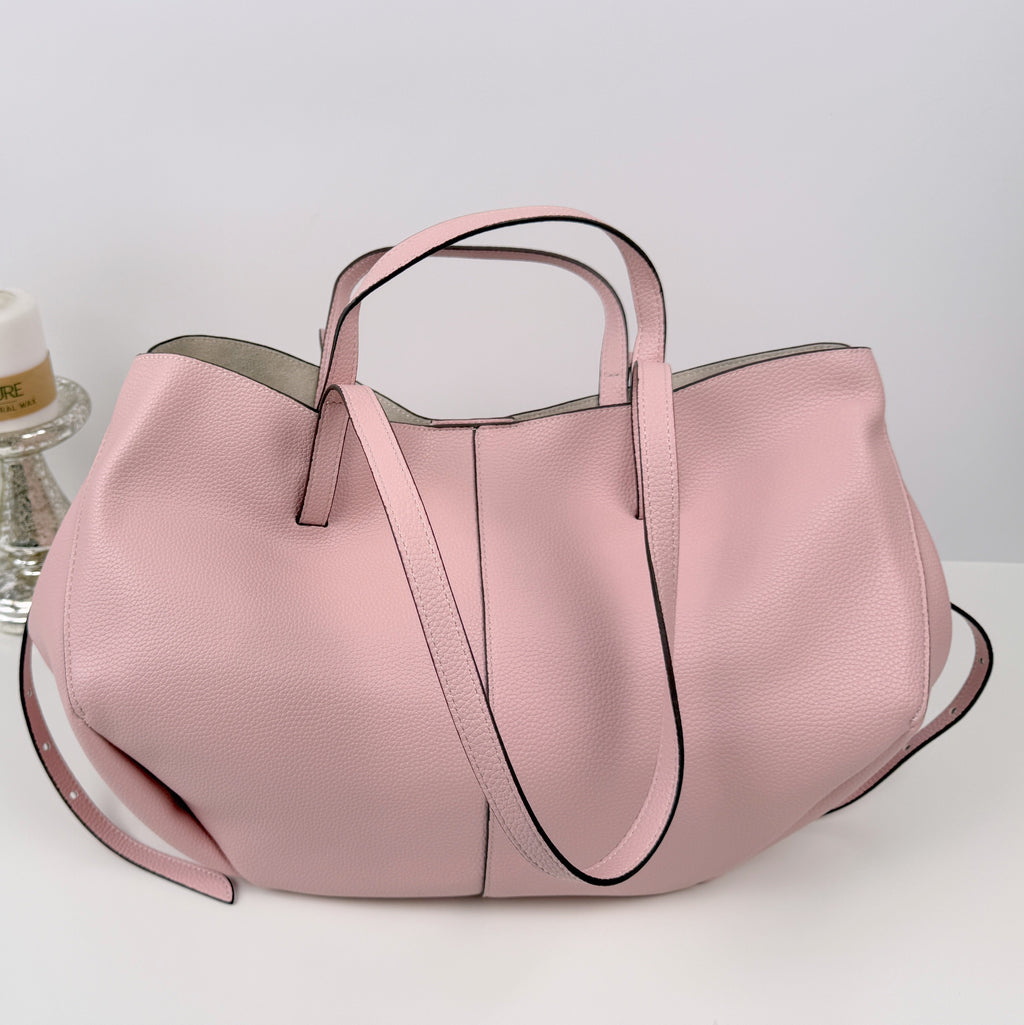 Eleganter Shopper aus Leder in hellrosa - inkl. Kosmetiktasche
