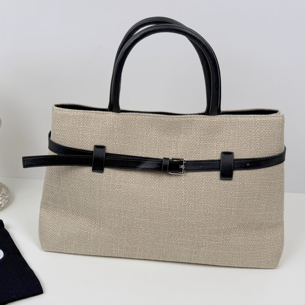 Handtasche - Beige/schwarzen – Magnetverschluss - inkl. Kosmetiktasche