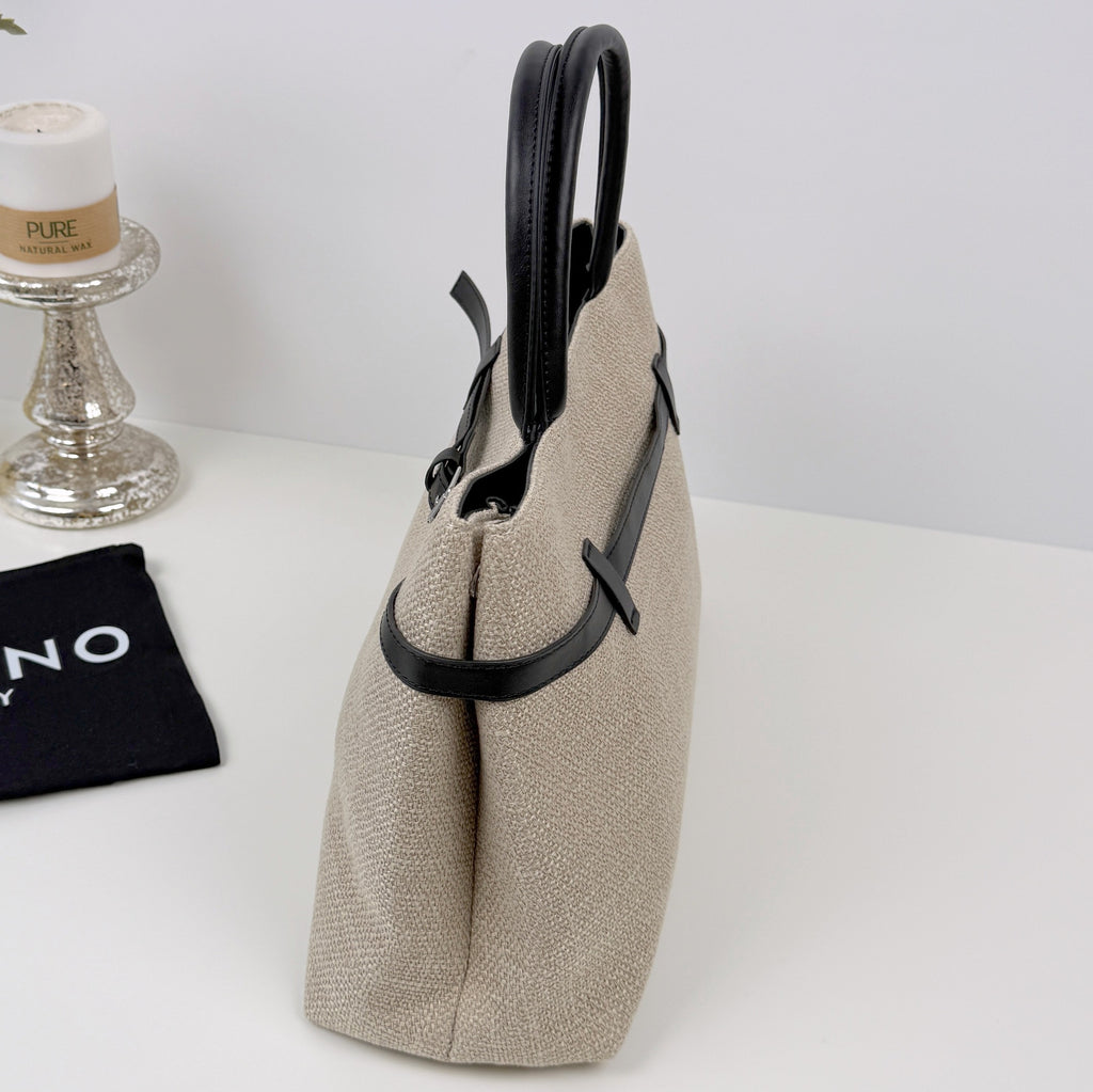 Handtasche - Beige/schwarzen – Magnetverschluss - inkl. Kosmetiktasche