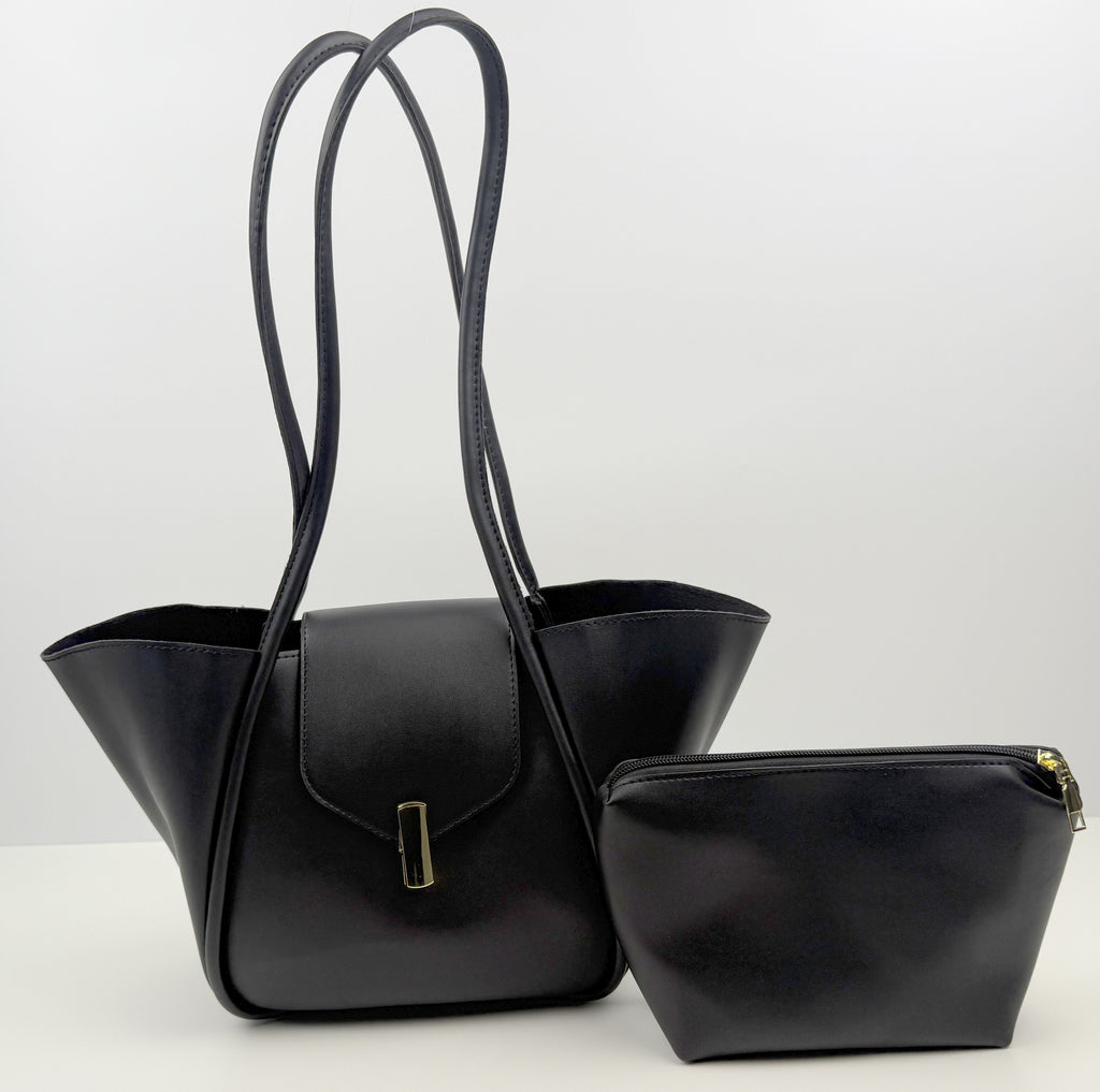 Modische Damen PU Umhängetasche im klassischem Stil mit Kosmetiktasche, 2tlg.