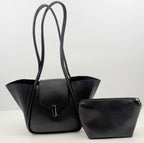 Modische Damen PU Umhängetasche im klassischem Stil mit Kosmetiktasche, 2tlg.