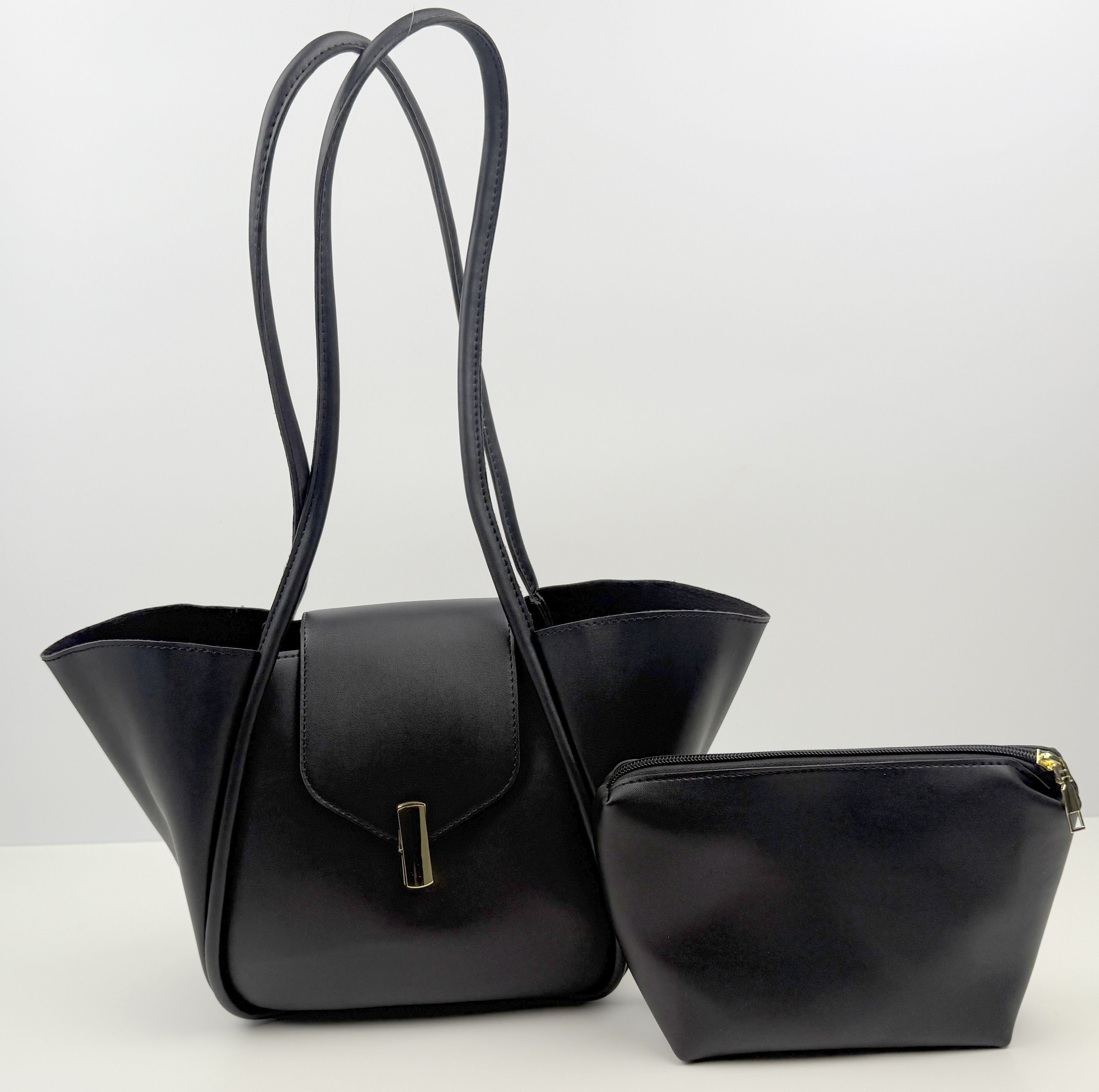 Modische Damen PU Umhängetasche im klassischem Stil mit Kosmetiktasche, 2tlg.