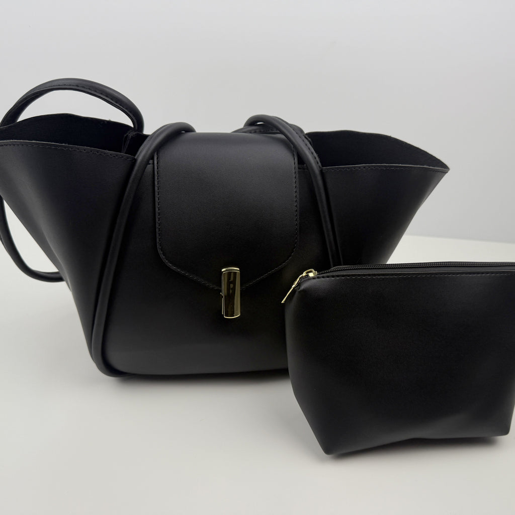 Modische Damen PU Umhängetasche im klassischem Stil mit Kosmetiktasche, 2tlg.