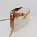 Süße kleine Umhängetasche - camel-ecru Material-Mix Kunstleder & Canvas