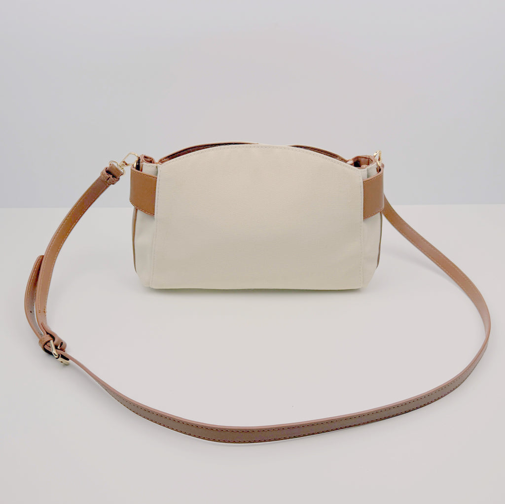 Süße kleine Umhängetasche - camel-ecru Material-Mix Kunstleder & Canvas