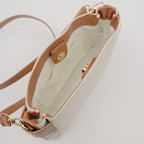 Süße kleine Umhängetasche - camel-ecru Material-Mix Kunstleder & Canvas