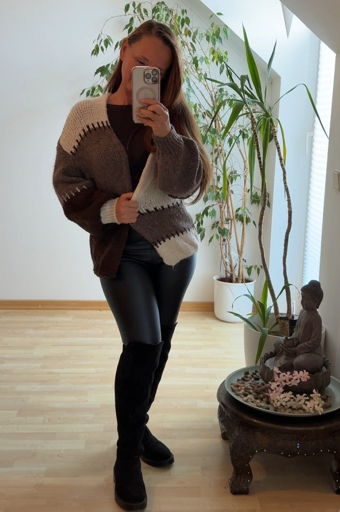 Cardigan - Strickjacke - Onesize Mocha - MADE IN ITALIE